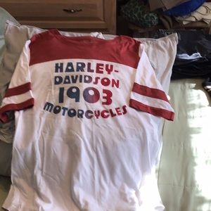 T shirt with rust stripes